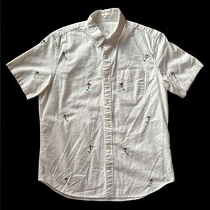 Gap Mens Beach Stretch Mermaid Embroidered Oxford Short Sleeve Shirt Size Medium
